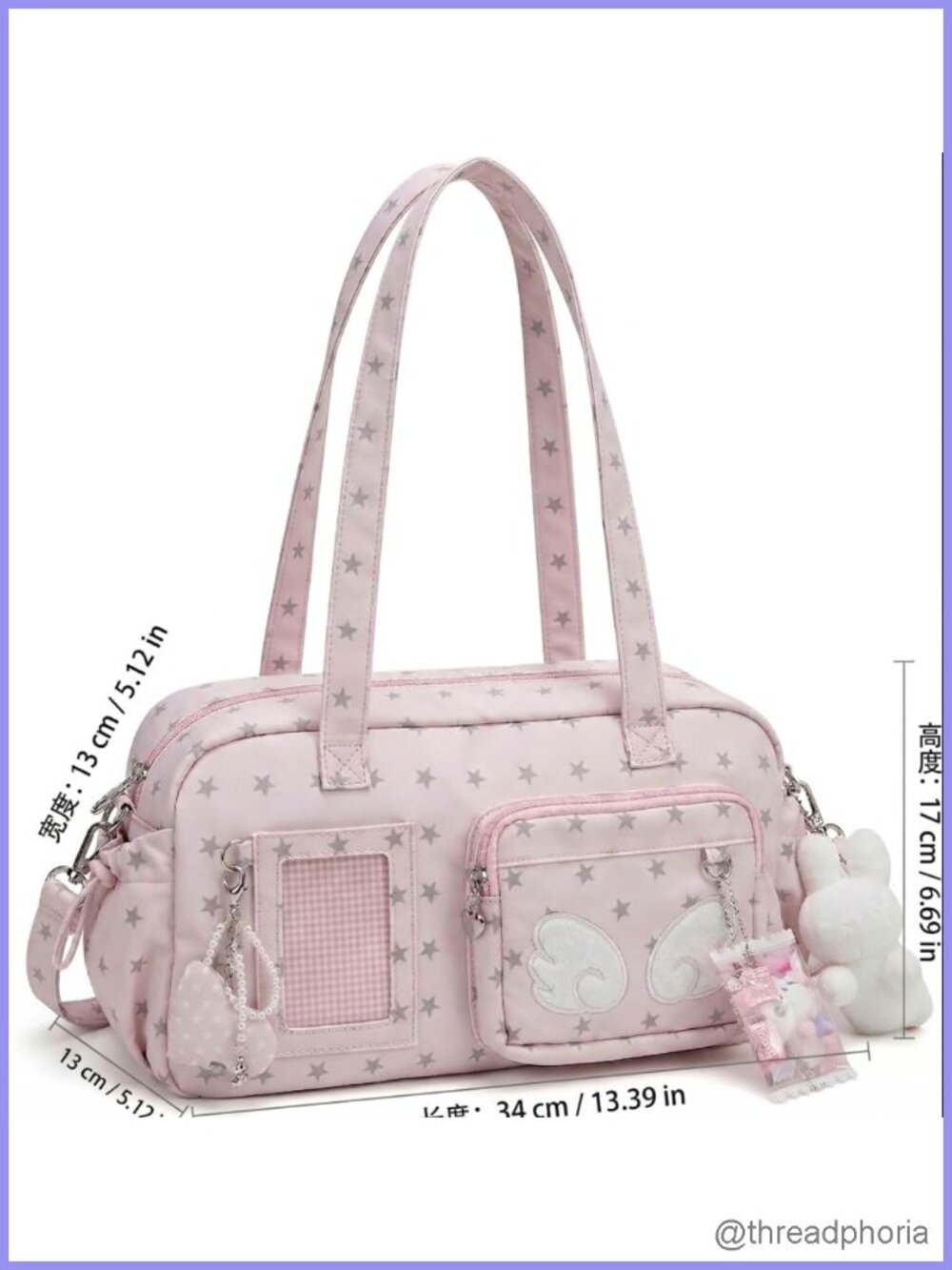 Kawaii Ita Bag Crossbody Y2K Star Print Tote Purse with Transparent Window - Picture 5 of 6